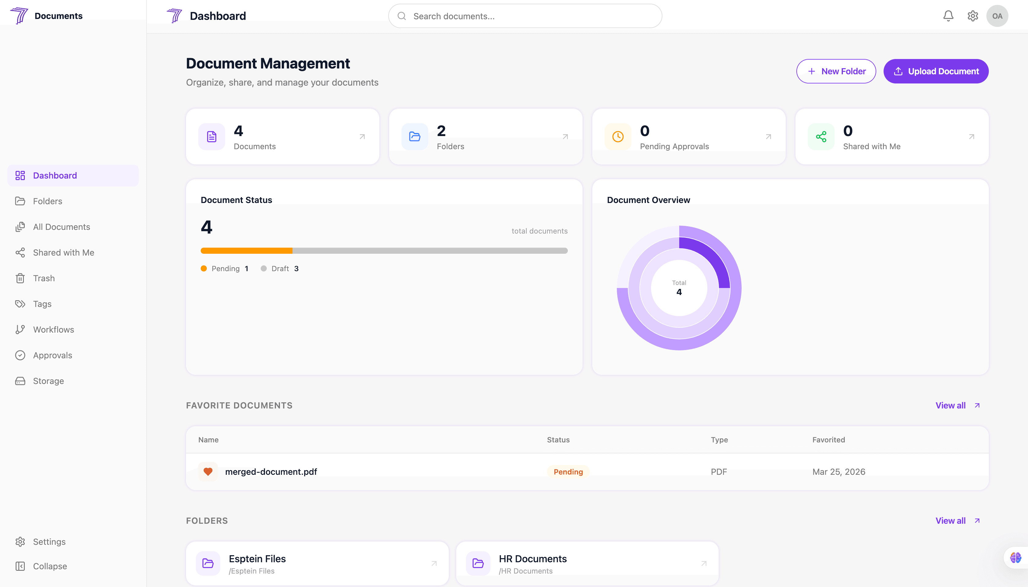 Documents dashboard